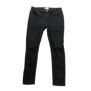 Asos Jeans Womens 33 X 27 Black Denim Skinny Distressed Mid Rise Stretch